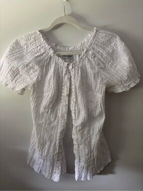 Harve Benard White Pintuck Lace-Trim Button Front Blouse
